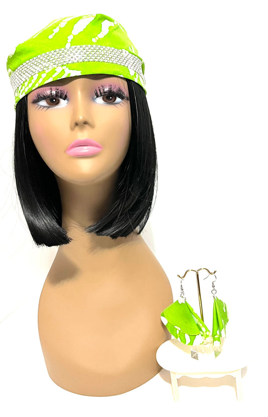 Royalty wrap green scarf & earrings