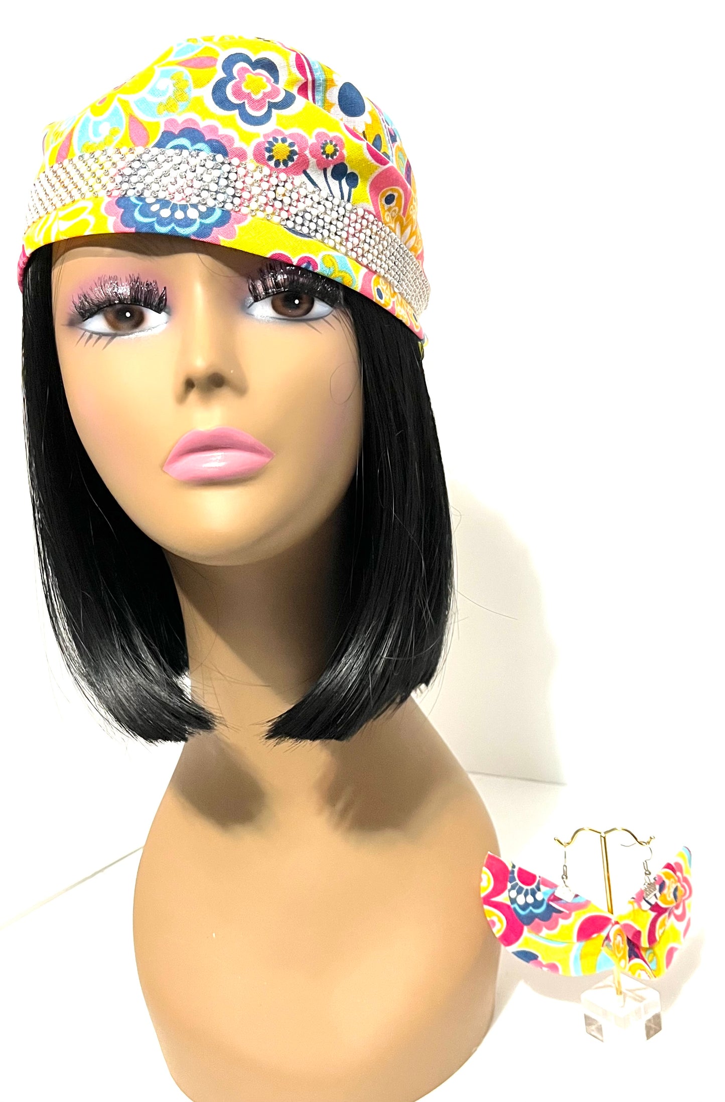 Royalty wrap multi color head scarf & earrings